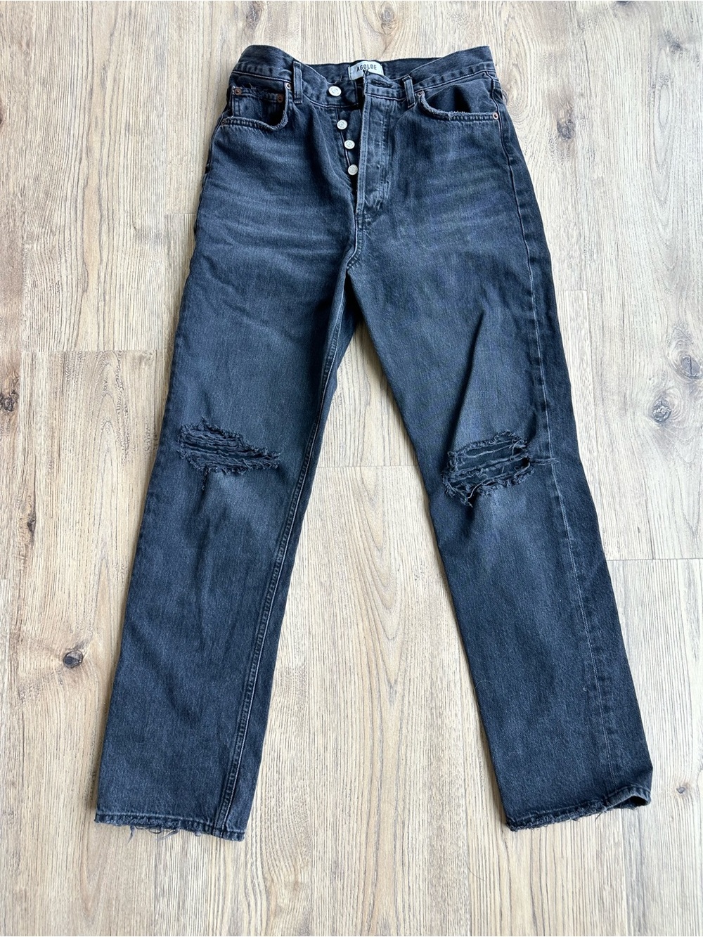 Agolde Black Straight Distressed Jeans